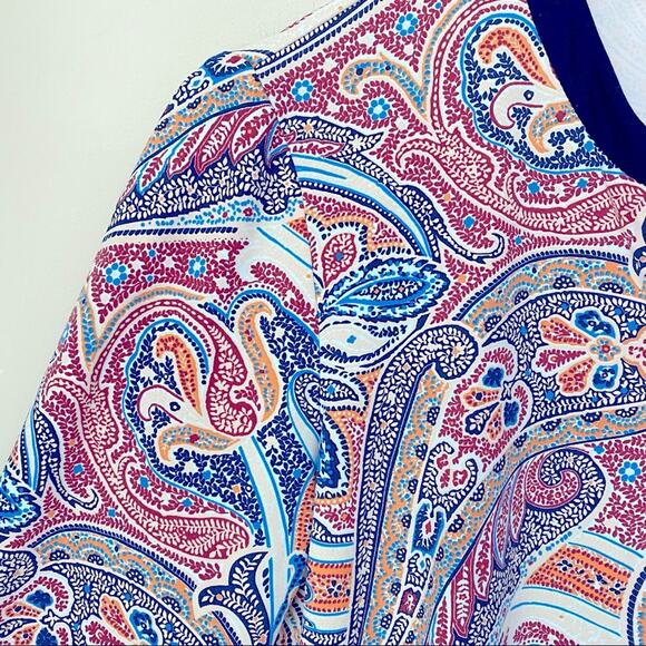 J. McLaughlin Women's  Small Catalina Henley Paisley Snap Tunic Blue Orange - Picture 6 of 7